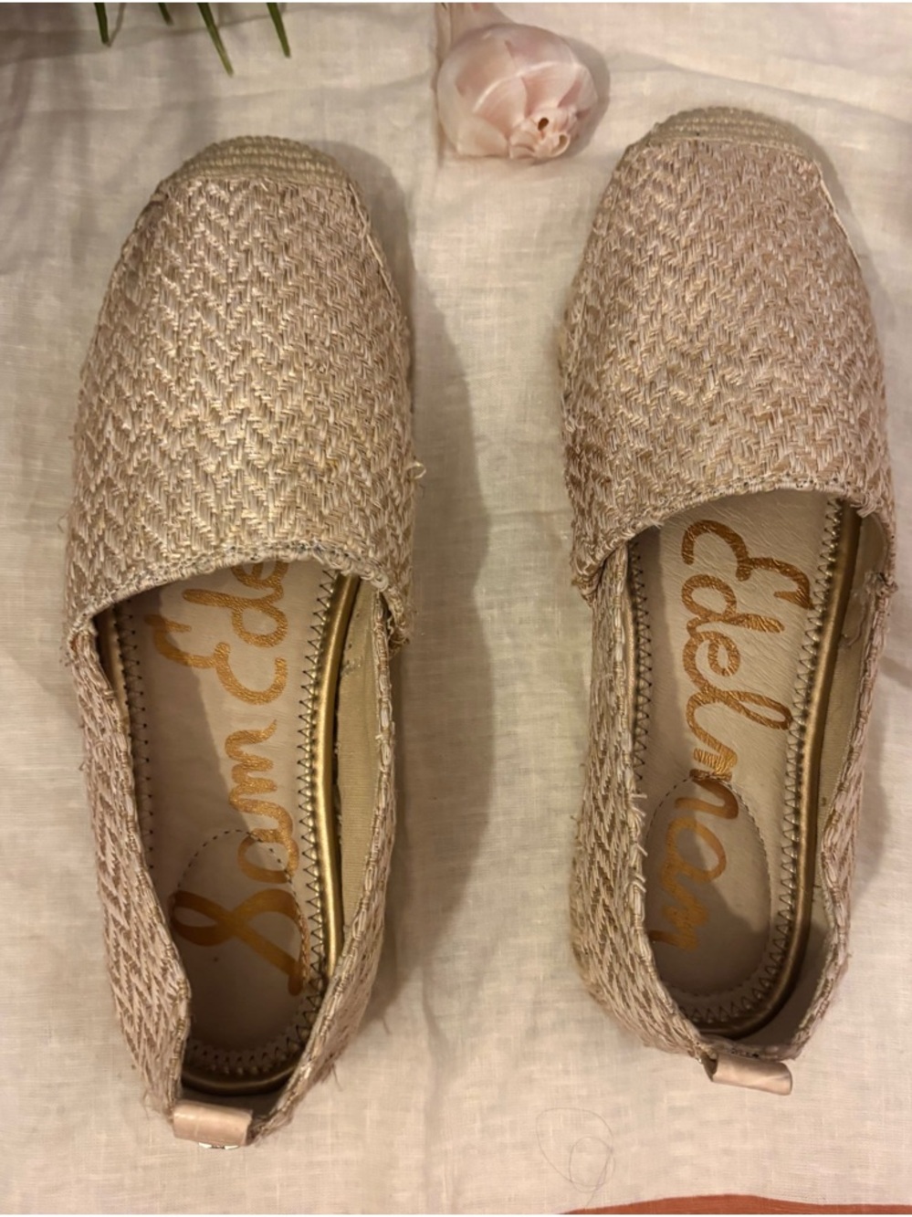 Sam Edelman Espadrille Shoe Women’s Sz 7.5 Khloe Beige Metallic Chevron Woven - Picture 2 of 4